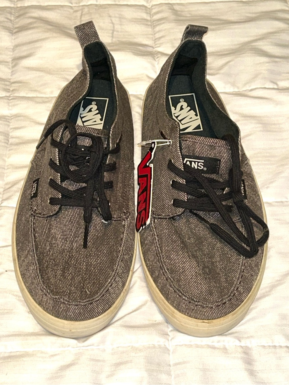 VANS Off The Wall Mens Shoes Gray Canvas Chambray Skate Sneakers Size 10.5